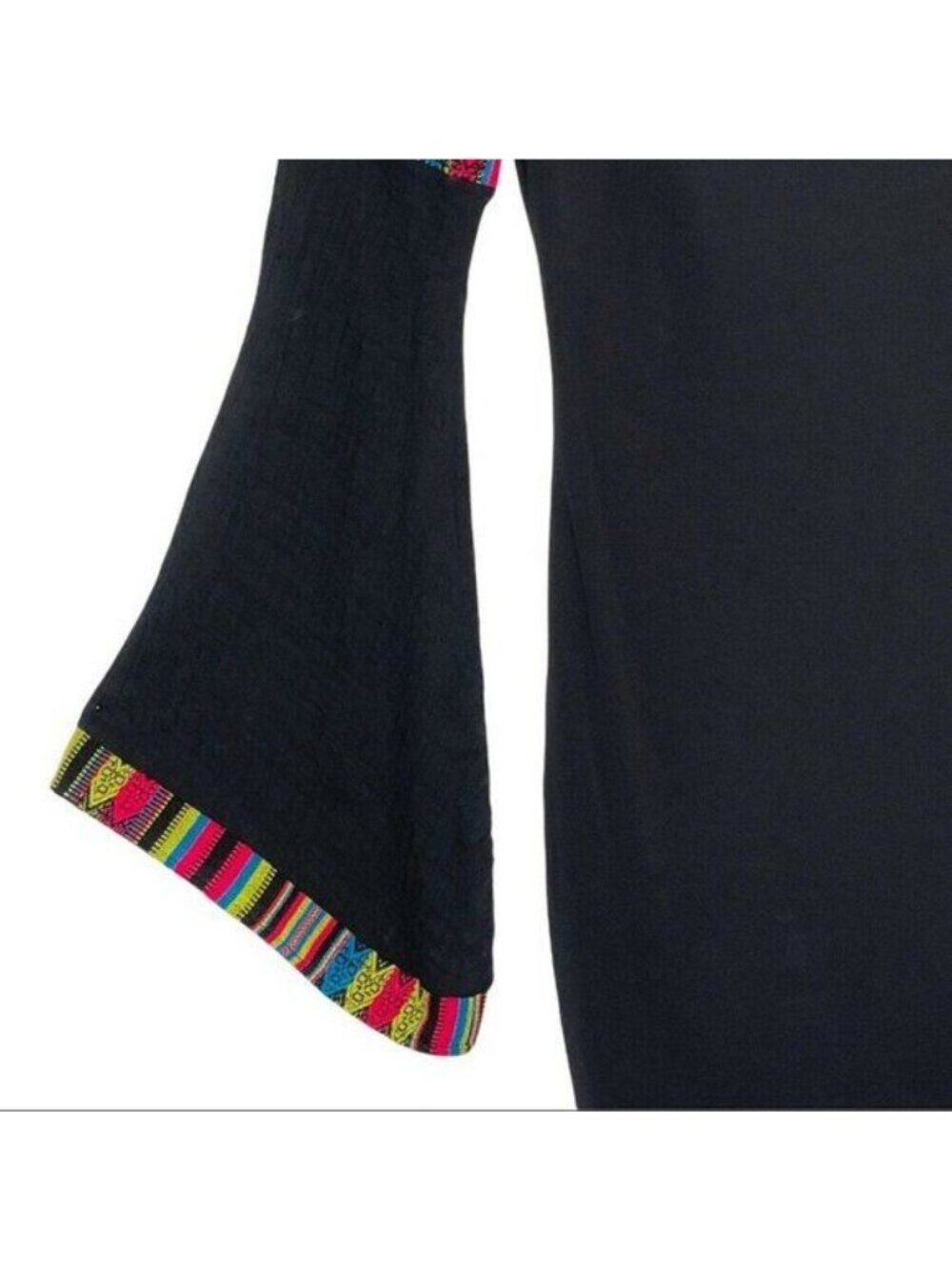 Abi Ferrin ROSALIE Women's Bodycon Black Dress Bell Sleeves Boho Trim Size XS - Picture 5 of 12